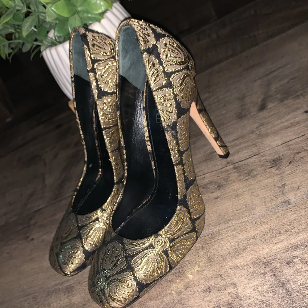 NWT GIAMBATTISTA VALLI GOLD JACQUARD FABRIC STILETTO - Picture 10 of 10
